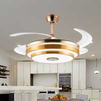 Ventilateur de plafond intelligent rétractable invisible 220v 36/42/48 pouces, 3 couleurs, télécommande, lampe pour cuisine avec éclairage LED
