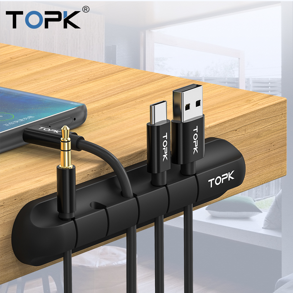 TOPK Пользовательский логотип силиконовый дорожный USB Магнитный Настольный Кабельный органайзер держатель для управления