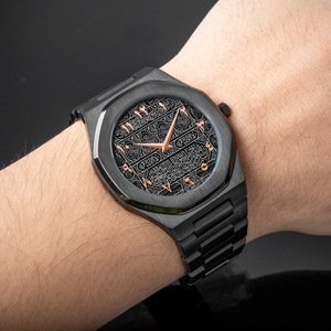 Montre Homme à Quartz en Acier Inoxydable, Conception de Logo Personnalisé, Étanche, Chiffres Arabes, Style Dubai Tendance - Product Image 1