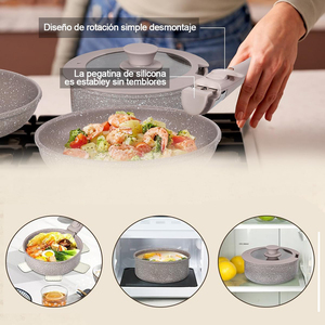 Ensemble de casseroles en céramique marbrée antiadhésive de haute qualité avec poignée amovible en bakélite, couvercles en verre, compatible lave-vaisselle, pour gaz et induction - Product Image 4