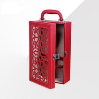 Caja de Vino Roja Retro, Caja de Embalaje de Vino y Té de Alta Gama, Caja de Regalo de Cuero PU