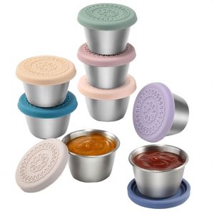 Taza para Salsas de Acero Inoxidable 304 de 70 ml con Tapa de Silicona a Presión, Impermeable y Apta para Lavavajillas, Portátil para Uso en Cocina al Aire Libre - Product Image 1