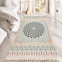 Tapis de salon/chambre à coucher/bord de lit en polyester, style ethnique, à poils ras, antidérapant, lavable en machine, adapté aux animaux domestiques, toutes saisons, style vintage