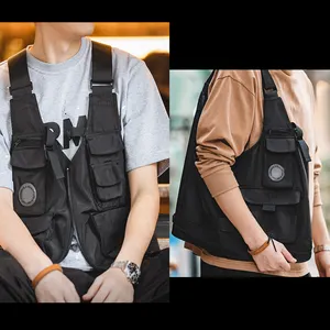 Custom Logo New Arrival Durable Black Vest With Multi Pockets Dual Purpose Vest Bag
