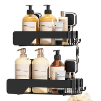 Panier de Douche à Ventouse Robuste Anti-Rouille Sans Perçage, Lot de 2 Étagères de Douche à Ventouse avec Crochets