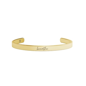 Brazalete grabado inspirador de acero inoxidable, pulsera con cita motivacional personalizada, brazalete de oro, pulsera con símbolo de respiración Om, joyería - Product Image 1