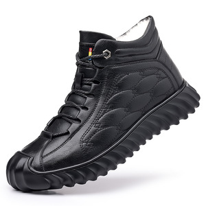 Bottes de neige montantes en cuir de vachette pour homme, chaudes, à lacets, doublées polaire, confortables, style Dad Shoes, marron et noir - Product Image 4