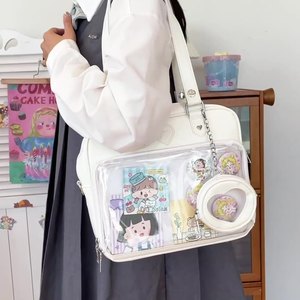 Kawaii PU Pain Bag Transparent Panel <span class=keywords><strong>Otaku</strong></span> Tote Style de l'école japonaise Mignon Fandom Sac à bandoulière - Product Image 1