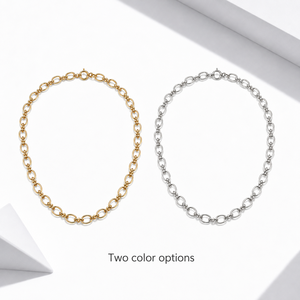 Collar de Cadena de Eslabones Ovalados de Acero Inoxidable con Baño de Oro al Vacío de 14K, Opción de Cierre de Anillo de Resorte, Tonos Oro y Plata - Product Image 1
