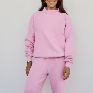 Premium Custom <b>Pink</b> Mock Neck <b>Sweatshirt</b> Women Soft Fleece Loose Fit Sporty Pullover Streetwear Heavyweight Cotton <b>Sweatshirts</b> - Product Image 1