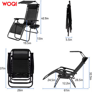 เก้าอี้พับพกพา Woqi พร้อมหลังคาและที่วางแก้ว ปรับเอนได้ ใช้กลางแจ้ง เก้าอี้สนาม สีดำ โครงเหล็กคาร์บอน - Product Image 2