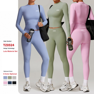 <span class=keywords><strong>Pantalon</strong></span> à jambes larges automne hiver personnalisé costume de sport en peluche décontracté vêtements d'entraînement en plein air vêtements chauds de yoga ensemble de fitness à manches longues pour femmes - Product Image 1