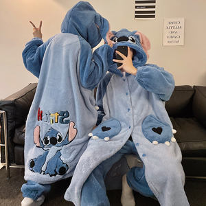 Pijamas de dibujos animados de invierno Pareja de ropa de casa de felpa gruesa Pijamas largos para hombres y mujeres Conjuntos de ropa de dormir - Product Image 4