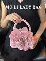 2025 nouveau Style rétro chinois vin rouge tressé perle Cheongsam sac Rose 3D pour rose fleur fée bandoulière pour les femmes ouvert