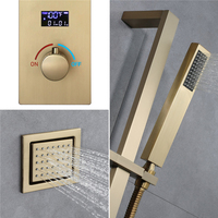 Système de douche musical LED de luxe, pommeau de plafond effet pluie et cascade de 12 pouces, affichage numérique, 7 fonctions, vanne en laiton massif, jets de massage