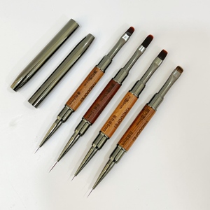 Pinceau à ongles double tête professionnel avec manche en métal et bois pour salon de manucure, gel UV, peinture et liner, en gros - Product Image 1