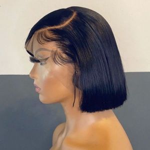 Perruque en dentelle <span class=keywords><strong>suisse</strong></span>, Super Double Drawn, couleur naturelle, 100% cheveux humains, perruque frontale en dentelle, bob court péruvien, sans colle - Product Image 2