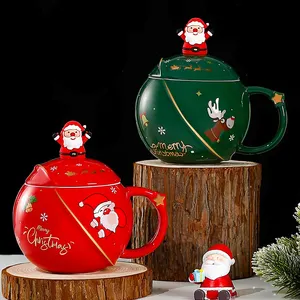 Grosir Mug keramik Natal Mug kopi hadiah Natal lucu Mug liburan Natal dengan tutup