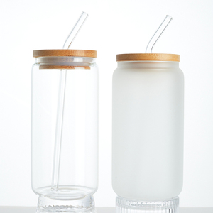 <span class=keywords><strong>Verre</strong></span> à bière en forme de canette transparente dépolie de 12oz, 16oz, 20oz pour sublimation UV, avec couvercles en bambou et pailles – Expédition depuis l'entrepôt américain - Product Image 6