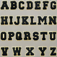 Patchs alphabet brodés en chenille style universitaire A-Z avec bordure pailletée dorée, écussons thermocollants pour chapeaux personnalisés