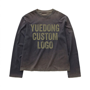 Camisetas de <span class=keywords><strong>Manga</strong></span> <span class=keywords><strong>Larga</strong></span> para <span class=keywords><strong>Hombre</strong></span>, Corte Cuadrado, Oversize, de Algodón 100% Personalizado, con Lavado Ácido, Estampado Puff y Efecto Desgastado, Color Negro - Product Image 1