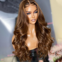 Perruques de couleur brune 13x6 dentelle frontale fermeture perruques cheveux humains pré plumés cheveux vierges brésiliens sans colle dentelle lâche vague perruques