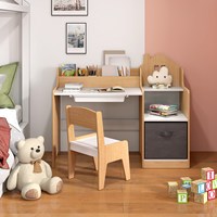 Ensemble table et chaises d'apprentissage pour enfants en forme de maison avec bacs de rangement et panier Ensemble table et chaises d'étude pour enfants