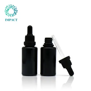 Luxury Custom 30 ml Round Shoulder Black Glass Dropper Bottle with Black Dropper