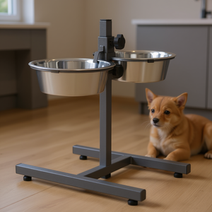 Comedero para Mascotas con Base en Forma de H de 40 cm, Barra Gris con 2 Comederos de 1.8 l y 21 cm - Product Image 3