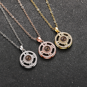 Gioielli alla Moda, Collana con Ciondolo in Rame Personalizzato con Proiezione Foto, Zirconi Trendy, Ti Amo, per Donne - Product Image 3