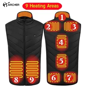 Auf Lager 9 beheizte Jacke Unisex-Stehkragen Thermo-Wärme weste USB Konstant temperatur Winter beheizte Weste mit Akku