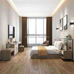 Factory Direct Cheap Wooden Hotel <b>Platform</b> Twin <b>Bed</b> <b>Frame</b> with Integrated Headboard and Side Tables for 3 Star Hotel Project - Product Image 5