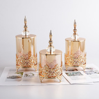 Bougeoir en verre doré avec couvercle, cylindre en métal, chandelier, centre de table de mariage, nouvelle collection