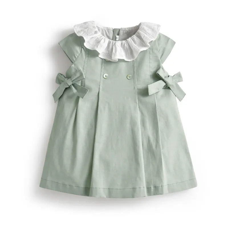 Vestido infantil espanhol para meninas, vestido de verão sem manga verde claro