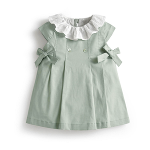 Personalizado <span class=keywords><strong>OEM</strong></span> ODM Verão Bebê Menina Vestidos Espanhol Roupas Boutique Sem Mangas Luz Verde Frocks Crianças Roupas 0-12 meses