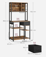Étagère de cuisine moderne en bois de pin écologique 40x80x180,4cm, étagères de cuisson réglables, 12 crochets, 1 tiroir Linrun Meijia
