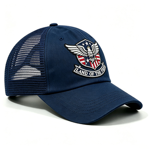 Casquette de camionneur personnalisée avec broderie patriotique, motif Aigle et Drapeau, en toile, dos en maille, réglable, unisexe, pour l'extérieur - Product Image 2