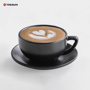 Mug à café de restaurant personnalisé 320 ml, tasses à café/thé en céramique rétro rose avec soucoupe - Product Image 2