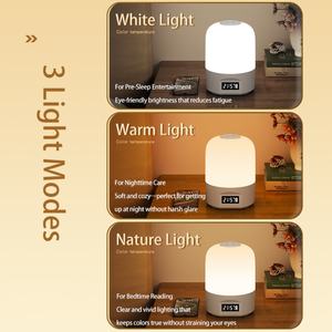 Lampe de chevet LED tactile douce pour chambre d'enfant avec horloge, trois températures de couleur, rechargeable, veilleuse d'allaitement pour bébé - Product Image 4