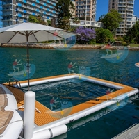 Piscine flottante gonflable de 15 pieds avec filet zippé, enclos de sécurité robuste anti-requin pour la baignade en mer et une utilisation portable