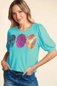 Loveda logotipo personalizado verano strass huevo de Pascua impreso camiseta para mujer