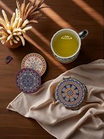 Sous-verres ronds de style bohème les plus vendus, ensemble de 8 sous-verres en céramique absorbants pour la décoration de table à la maison, pour cadeau de mariage