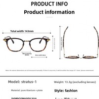 STRATUS-1 Monture de lunettes pleine monture en titane pur, style japonais rétro, motif écaille de tortue et imprimé léopard, verres PC, unisexe, vintage