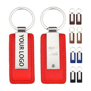 Porte-clés en cuir personnalisés avec logo, gravure laser en gros, pour publicité, cadeaux d'affaires, en cuir et métal, design de luxe - Product Image 1
