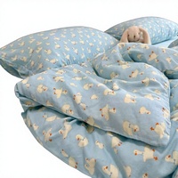 Set Sprei 4 Potong Katun 100% Lapis Ganda Motif Kartun Anime Tanaman Bunga Gaya Instagram untuk Ibu dan Bayi