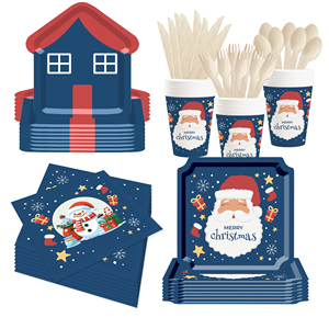 DAMAI Happy Christmas Santa Printing Tableware Set Disposable Paper Plates Cups Napkins for Christmas Decoration Party Supplies - Product Image 3