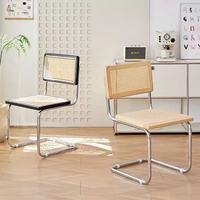 Fauteuil de salle à manger moderne en rotin et bois, style Cesca, avec coussin en cuir rembourré, durable et portable, pour la maison, le bureau ou le salon