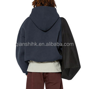 Custom Cotton <b>Black</b> Cropped Hoodie Streetwear Blank Plain Zipper Hoodie Unisex Oversized Double Zip up <b>Hoodies</b> Manufacturers - Product Image 3