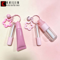 Tube de brillant à lèvres rose vide avec sangle chaîne, portable, pour brillant à lèvres et huile à lèvres, emballage souple