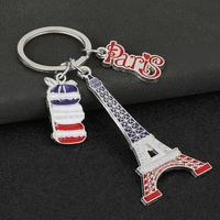 Porte-clés Paris en acier inoxydable, imprimé UV, avec motifs Moulin Rouge, Tour Eiffel, Arc de Triomphe, et motifs goutte de graisse et colle, tendance